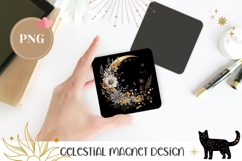 Moon Magnet, Celestial Magnet PNG, Floral Magnet Design Product Image 1