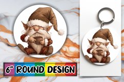 Festive Watercolor Gnome Keychain Round Design Sublimation Product Image 1