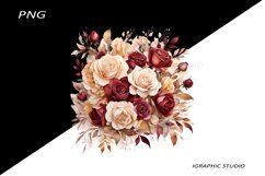 Burgundy Rose PNG, Watercolor Flowers Bouquet Product Image 1