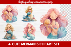 4 Cute Mermaids Clipart Set | Whimsical Mermaid Illustration Product Image 1