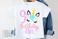 Nine Birthday Unicorn SVG - 9th Birthday Unicorn Shirt PNG Product Image 1