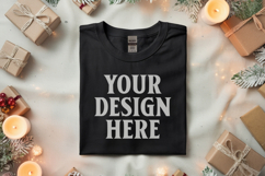 Gildan 5000 Black Folded Christmas Mockup, G5000 mockup Product Image 1