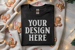 Gildan 64000 Black Folded Christmas Flat Lay T-shirt Mockup Product Image 1
