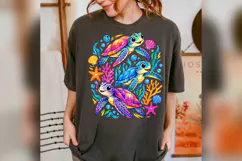 Colorful Sea Turtle PNG, Cute Ocean Turtle Shirt Design Product Image 3