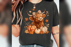 Fall Highland Cow PNG, Leopard Bow Pumpkin Cow, Autumn Product Image 5
