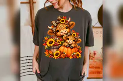 Fall Highland Cow PNG, Mom Baby Cow Pumpkin Design, Leopard Product Image 5