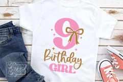 9th Birthday Girl SVG - Nine Bow 9 Birthday Girl PNG Product Image 1