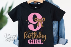 9th Birthday Girl SVG - Nine Bow 9 Birthday Girl PNG Product Image 2