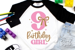 9th Birthday Girl SVG - Nine Bow 9 Birthday Girl PNG Product Image 3