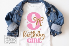 9th Birthday Girl SVG - Nine Bow 9 Birthday Girl PNG Product Image 4
