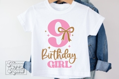 9th Birthday Girl SVG - Nine Bow 9 Birthday Girl PNG Product Image 5