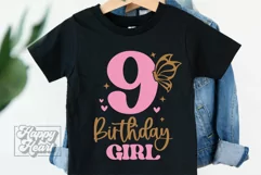 9th Birthday Girl SVG - Nine Butterfly 9 Birthday Girl PNG Product Image 5