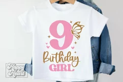 9th Birthday Girl SVG - Nine Butterfly 9 Birthday Girl PNG Product Image 4