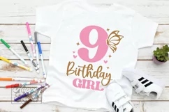 9th Birthday Girl SVG - Nine Butterfly 9 Birthday Girl PNG Product Image 3