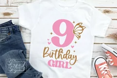 9th Birthday Girl SVG - Nine Butterfly 9 Birthday Girl PNG Product Image 2
