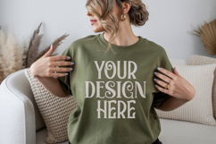 Gildan 18000 Military Green Crewneck Sweatshirt Mockups,G180 Product Image 1