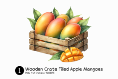 Wooden Crate Filled Apple Mangoes Watercolor PNG Summer Product Image 1