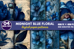 Midnight Blue Floral Backgrounds Bundle PNG Product Image 10