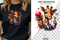 Valentine Giraffe PNG, Watercolor Design for Crafting Product Image 1