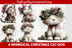4 Whimsical Christmas Cat &amp; Dog Clipart | Cute Holiday Pet Product Image 1