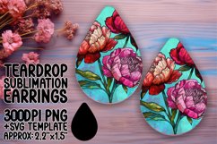 Floral Design Teardrop Earring Sublimation PNG Product Image 1