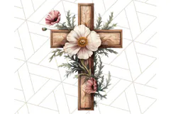 Faith Cross PNG with Flowers, Watercolor Religious Art Print Product Image 5