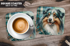 Cozy Dog Coaster, Buffalo Plaid Square Coaster PNG Product Image 1