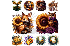 Enchanted Woodland Animals &amp; Sunflowers Clipart PNG Product Image 9