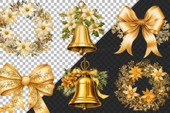 Wartercolor Golden Christmas Clipart Bundle, Gold Xmas PNGs Product Image 3