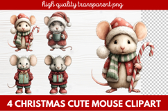 4 Christmas Cute Mouse Clipart | Adorable Holiday Mouse PNG Product Image 1