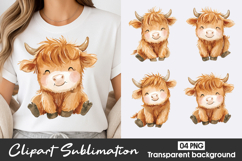 Cute Baby Highland Cow Clipart Sublimation PNG Product Image 1