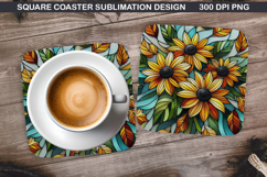 Flowers Coaster Sublimation, Autumn Flowers Coaster PNG Product Image 1
