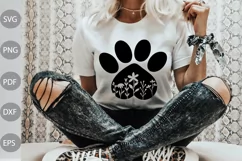 Dog Paw with Wildflowers SVG Cut Files - Dog Mama SVG Design Product Image 1