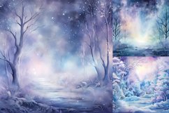 Watercolor misty winter forest printable digital papers Product Image 9