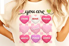 Crochet Valentine Candy Heart PNG, Faux Yarn You Are Enough Product Image 12