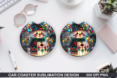 Snowman Car Coaster Sublimation|Christmas Coaster PNG Design Product Image 1