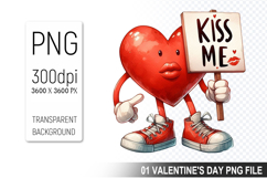 Watercolor Valentine Heart Character Clipart PNG Bundle Product Image 5