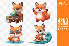 Cute Fox Activities PNG Study Cheer Swim Surf Product Image 1