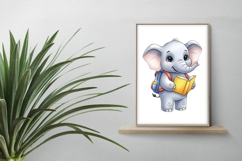 Cute Elephant with Backpack Reading a Book Watercolor PNG Product Image 2