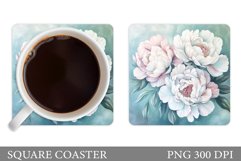 Peony Coaster Sublimation. Flowers Coaster Design Product Image 1