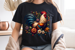 Folk Art Rooster PNG, Rustic Farmhouse Floral Sublimation Product Image 8