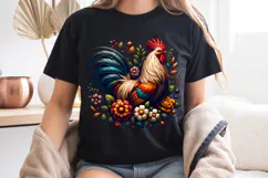 Folk Art Rooster PNG, Rustic Farmhouse Floral Sublimation Product Image 8