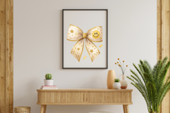 Gold Glitter Retro Smiley Coquette Bow Clipart Product Image 8