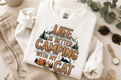 Camping with my Cat PNG, Vintage Retro Camper Sublimation Product Image 1