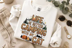 Camping with my Cat PNG, Vintage Retro Camper Sublimation Product Image 1
