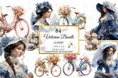 Blue and Pink Victorian Watercolor Clipart Bundle Product Image 4