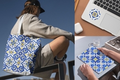 Portuguese Tiles Pattern Collection 42 Seamless Blue &amp; White Product Image 5