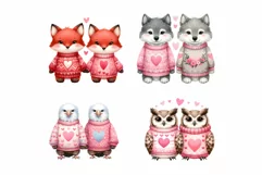 Valentine’s Day Couple Wildlife Watercolor Clipart Product Image 9