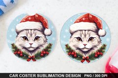 Christmas Cat Car Coaster PNG, Funny Cat Car Coaster Product Image 1