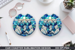 Polar Bear Car Coaster Sublimation| Christmas Coaster PNG Product Image 1